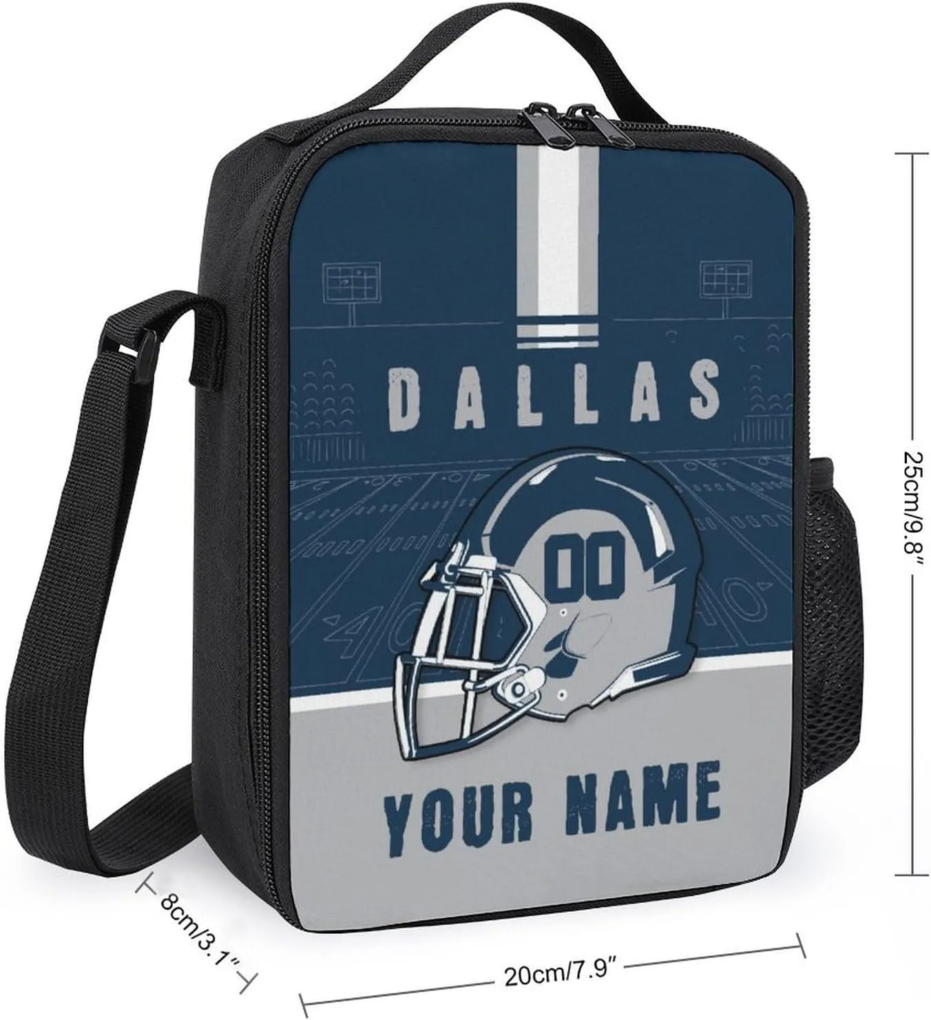Custom Dallas Lunch Box Gift for Men Women Personalized Name Number Adjustable Strap Insulated Lunch Bag for Work Picnic Travel
