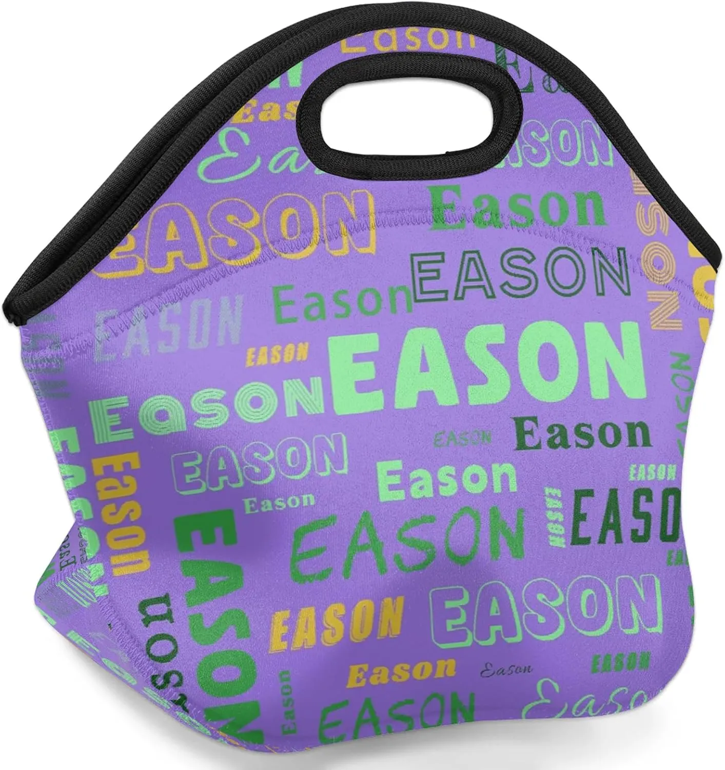 Custom Neoprene Lunch Bags with Name Personalized Soft Washable Lunch Box for Women Men Reusable Lightweight Lunch Tote Handbag Cooler Bag for Work Office Travel Picnic