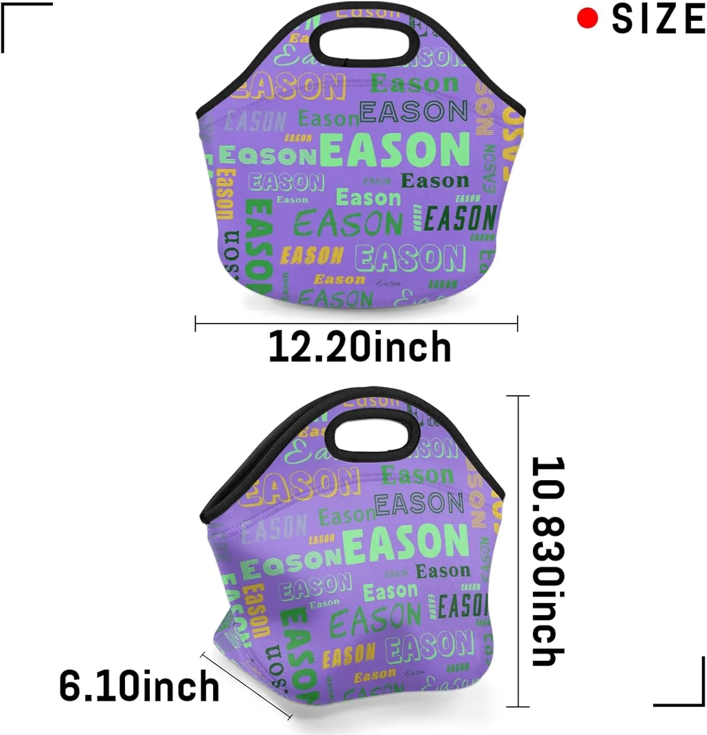Custom Neoprene Lunch Bags with Name Personalized Soft Washable Lunch Box for Women Men Reusable Lightweight Lunch Tote Handbag Cooler Bag for Work Office Travel Picnic