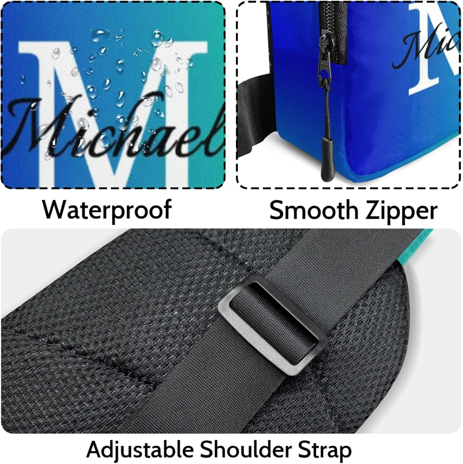 Custom Sling Bag Personalized Chest Bag Crossbody Bags with Initial Travel Shoulder Backpack for Outdoor Sports, Blue Green Gradient