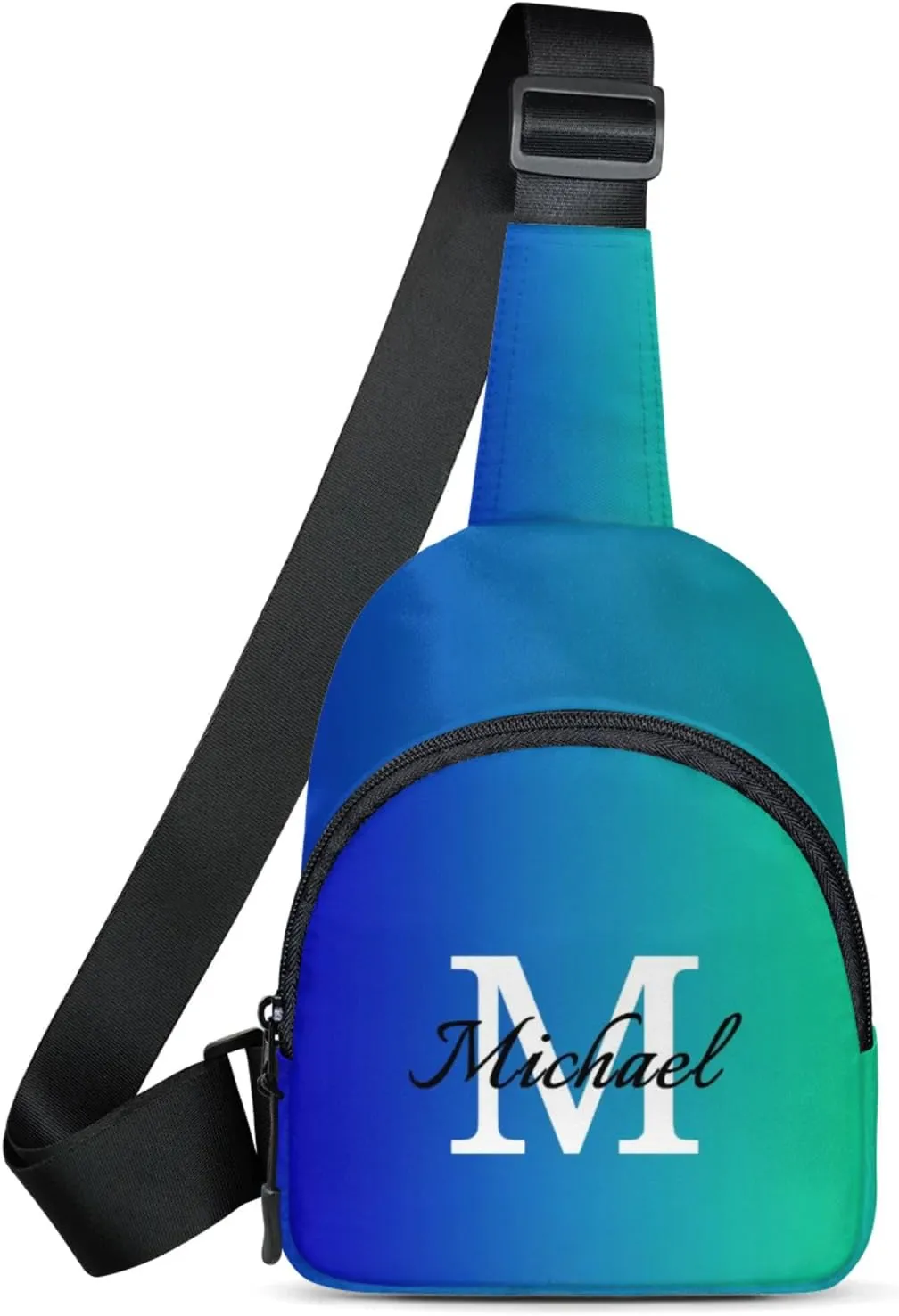 Custom Sling Bag Personalized Chest Bag Crossbody Bags with Initial Travel Shoulder Backpack for Outdoor Sports, Blue Green Gradient