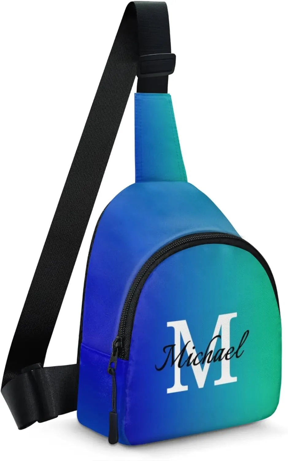 Custom Sling Bag Personalized Chest Bag Crossbody Bags with Initial Travel Shoulder Backpack for Outdoor Sports, Blue Green Gradient