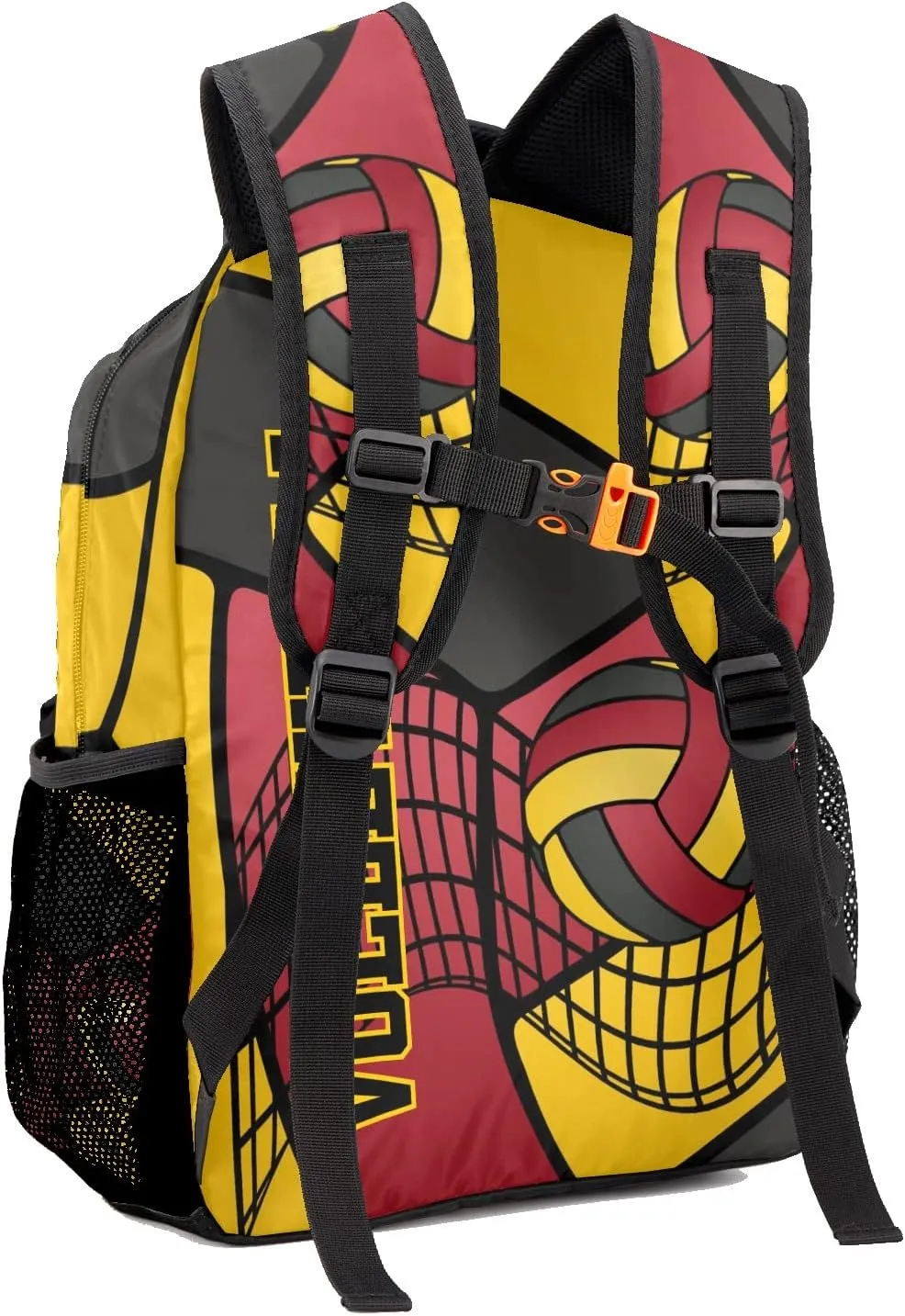 Custom Volleyball Red Yellow Black Waterproof Backpack Bookbag with Name for Birthday Holiday Gift