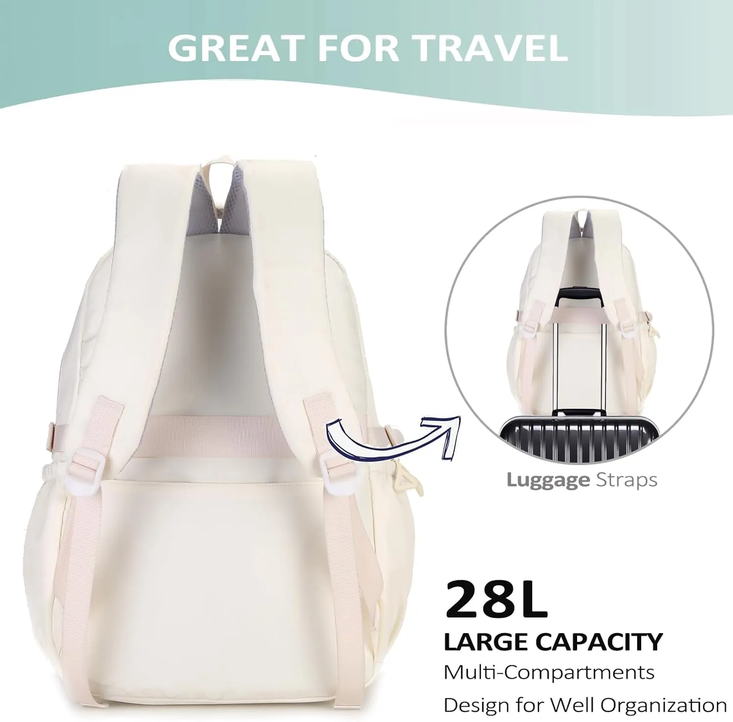 Cute Backpack for Teen Girls Boys, Aesthetic Laptop Bookbag for College High Middle School Student,Beige