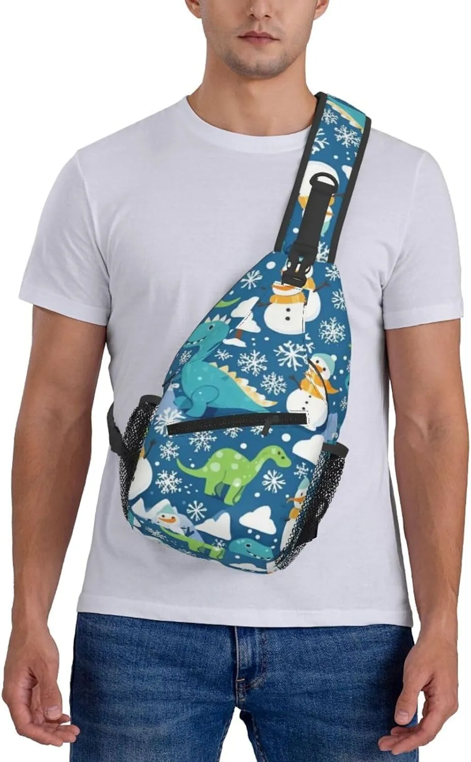 Cute Cartoon Dinosaur Winter Snowman Crossbody Bags Cross Chest Bag Adjustable Sling Backpack for Women Men