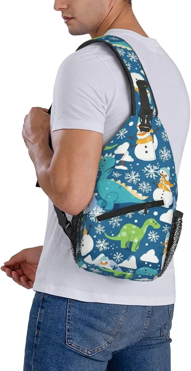 Cute Cartoon Dinosaur Winter Snowman Crossbody Bags Cross Chest Bag Adjustable Sling Backpack for Women Men
