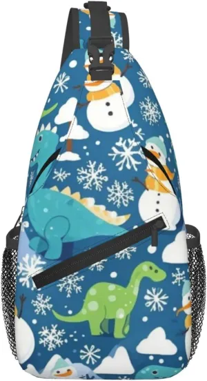 Cute Cartoon Dinosaur Winter Snowman Crossbody Bags Cross Chest Bag Adjustable Sling Backpack for Women Men