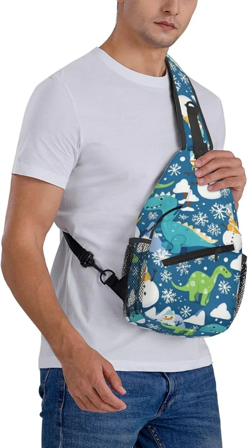Cute Cartoon Dinosaur Winter Snowman Crossbody Bags Cross Chest Bag Adjustable Sling Backpack for Women Men