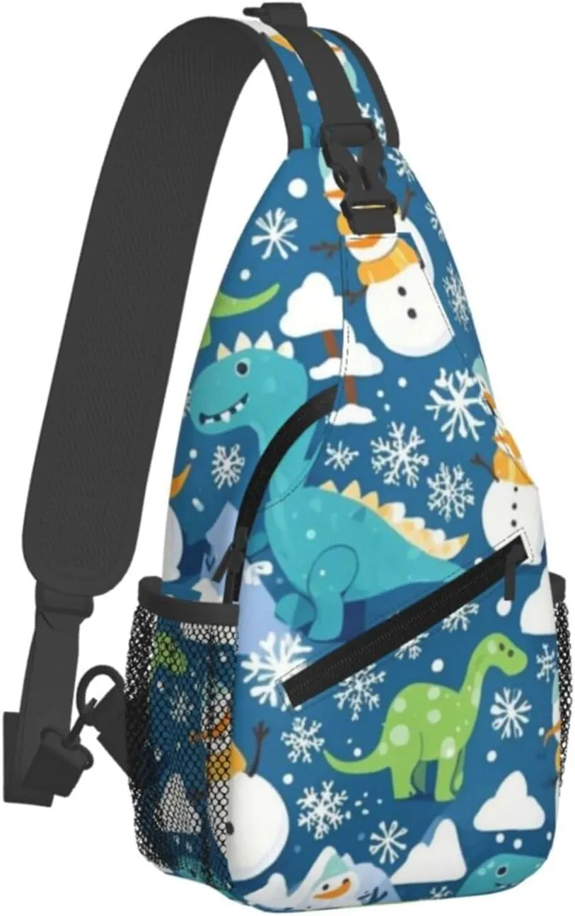 Cute Cartoon Dinosaur Winter Snowman Crossbody Bags Cross Chest Bag Adjustable Sling Backpack for Women Men