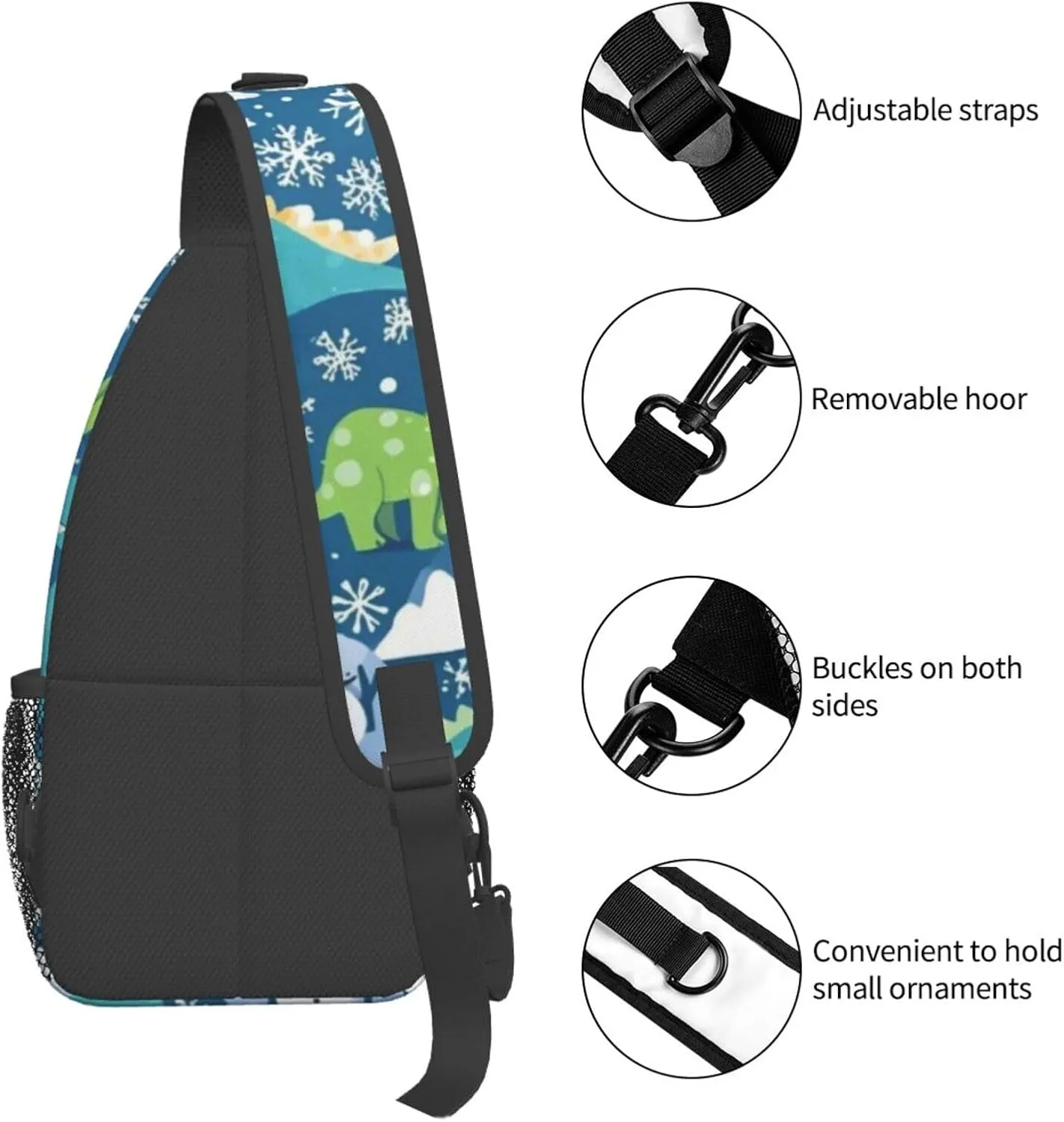 Cute Cartoon Dinosaur Winter Snowman Crossbody Bags Cross Chest Bag Adjustable Sling Backpack for Women Men