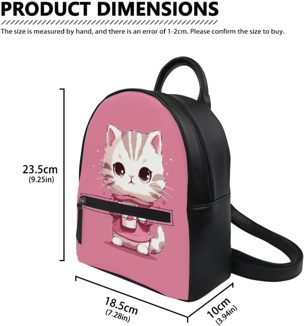 Cute Cat Mini Backpack for Women Girl Leather Small Backpack Purse Cute Bookbag Travel Shoulder Bag Cutting-edge Compact Backpack for Women
