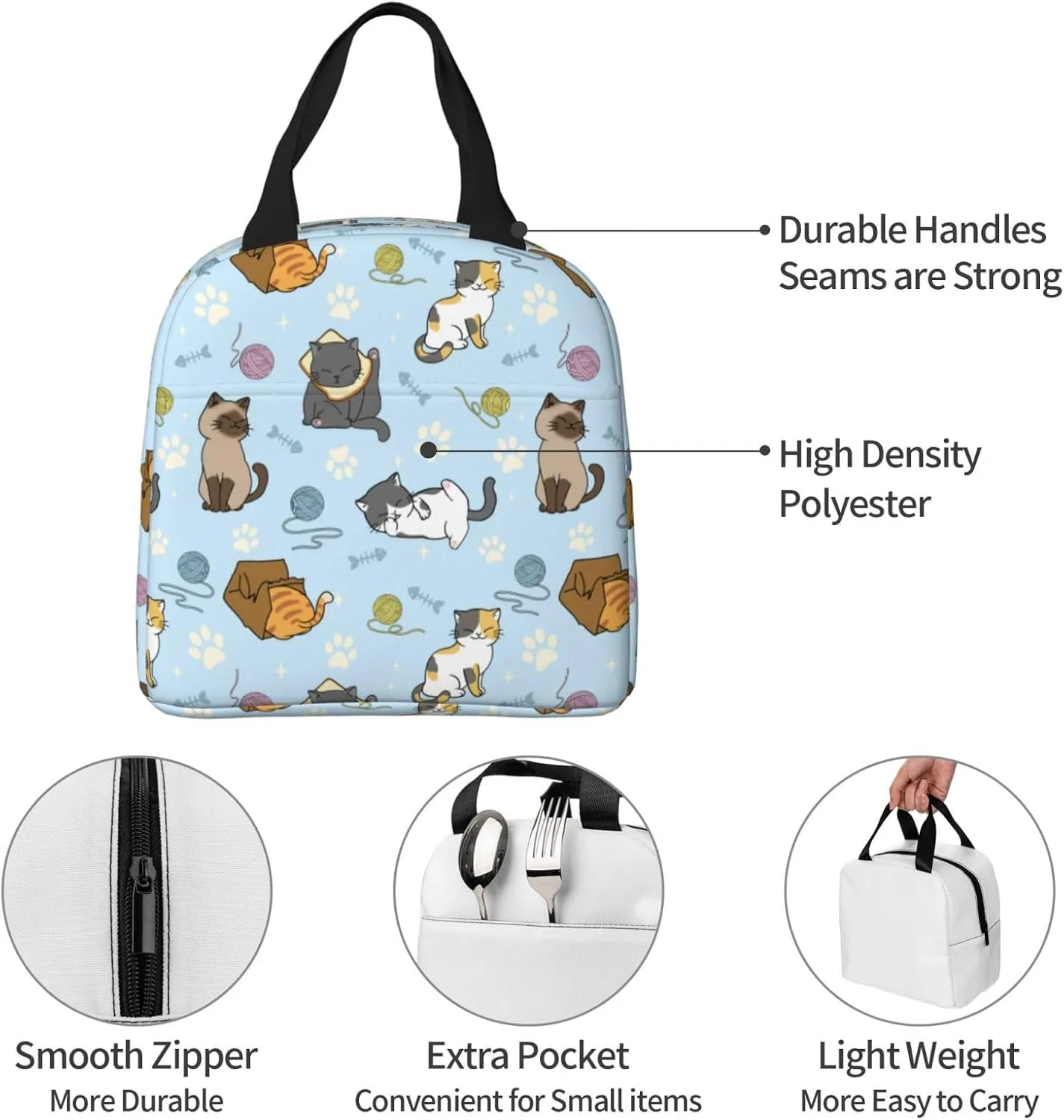 Cute Cats Lunch Box Insulated Lunch Bags for Women Men Adults Cooler Tote Bag for Work Picnic Gifts