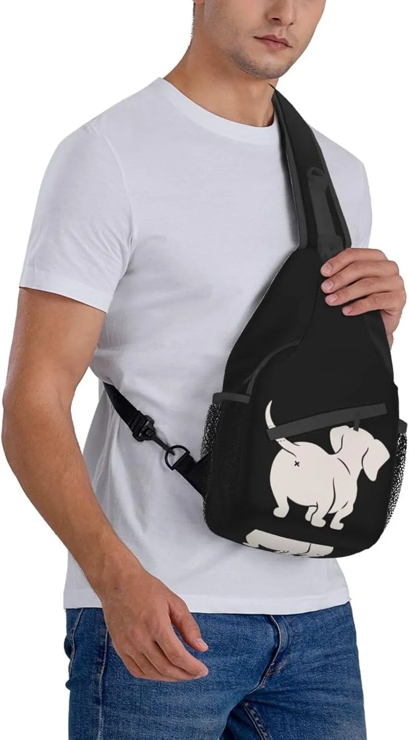 Cute Dachshund Sausage Dog Small Sling Bag for Women Mens Crossbody Backpack Cycling Hiking Daypack Chest Shoulder Bag with Adjustable Strap