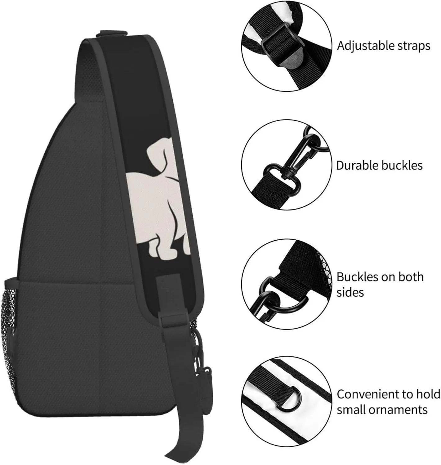 Cute Dachshund Sausage Dog Small Sling Bag for Women Mens Crossbody Backpack Cycling Hiking Daypack Chest Shoulder Bag with Adjustable Strap