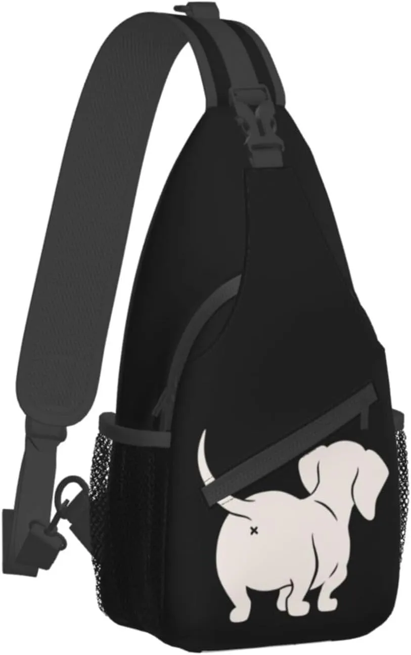 Cute Dachshund Sausage Dog Small Sling Bag for Women Mens Crossbody Backpack Cycling Hiking Daypack Chest Shoulder Bag with Adjustable Strap