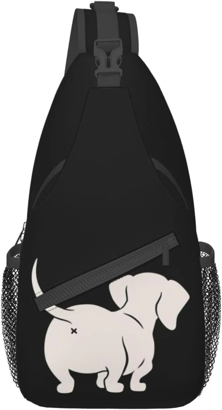 Cute Dachshund Sausage Dog Small Sling Bag for Women Mens Crossbody Backpack Cycling Hiking Daypack Chest Shoulder Bag with Adjustable Strap