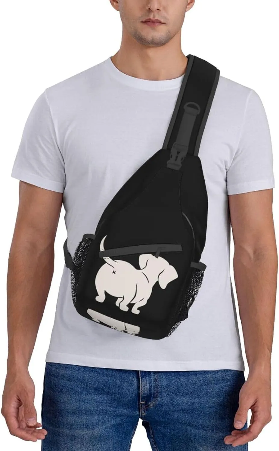 Cute Dachshund Sausage Dog Small Sling Bag for Women Mens Crossbody Backpack Cycling Hiking Daypack Chest Shoulder Bag with Adjustable Strap