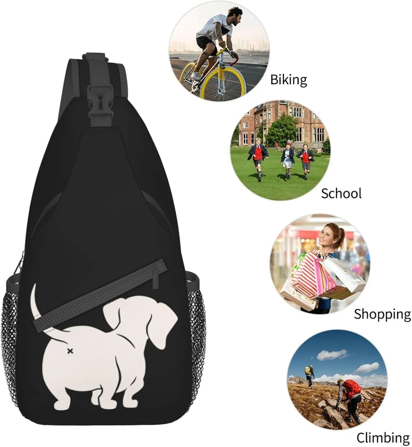 Cute Dachshund Sausage Dog Small Sling Bag for Women Mens Crossbody Backpack Cycling Hiking Daypack Chest Shoulder Bag with Adjustable Strap