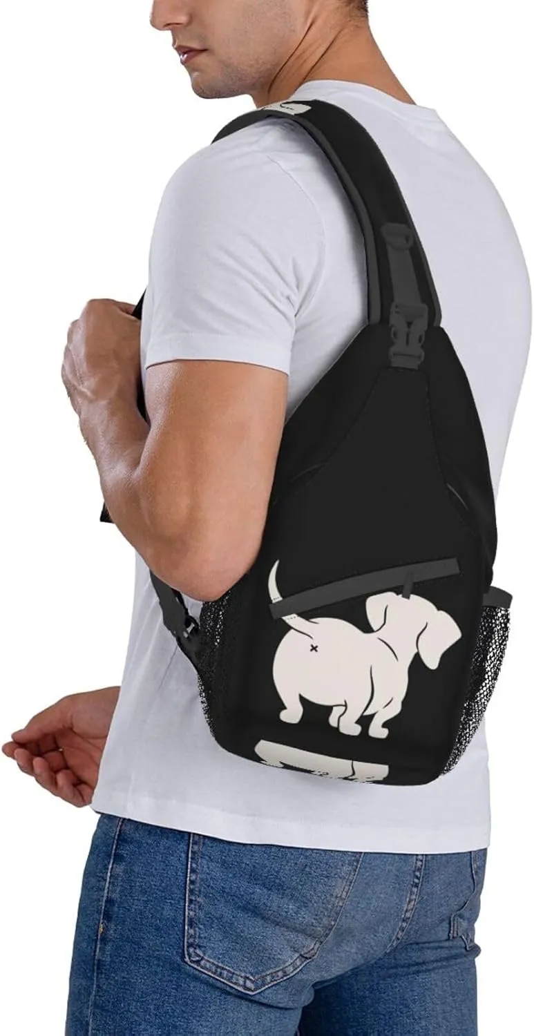 Cute Dachshund Sausage Dog Small Sling Bag for Women Mens Crossbody Backpack Cycling Hiking Daypack Chest Shoulder Bag with Adjustable Strap