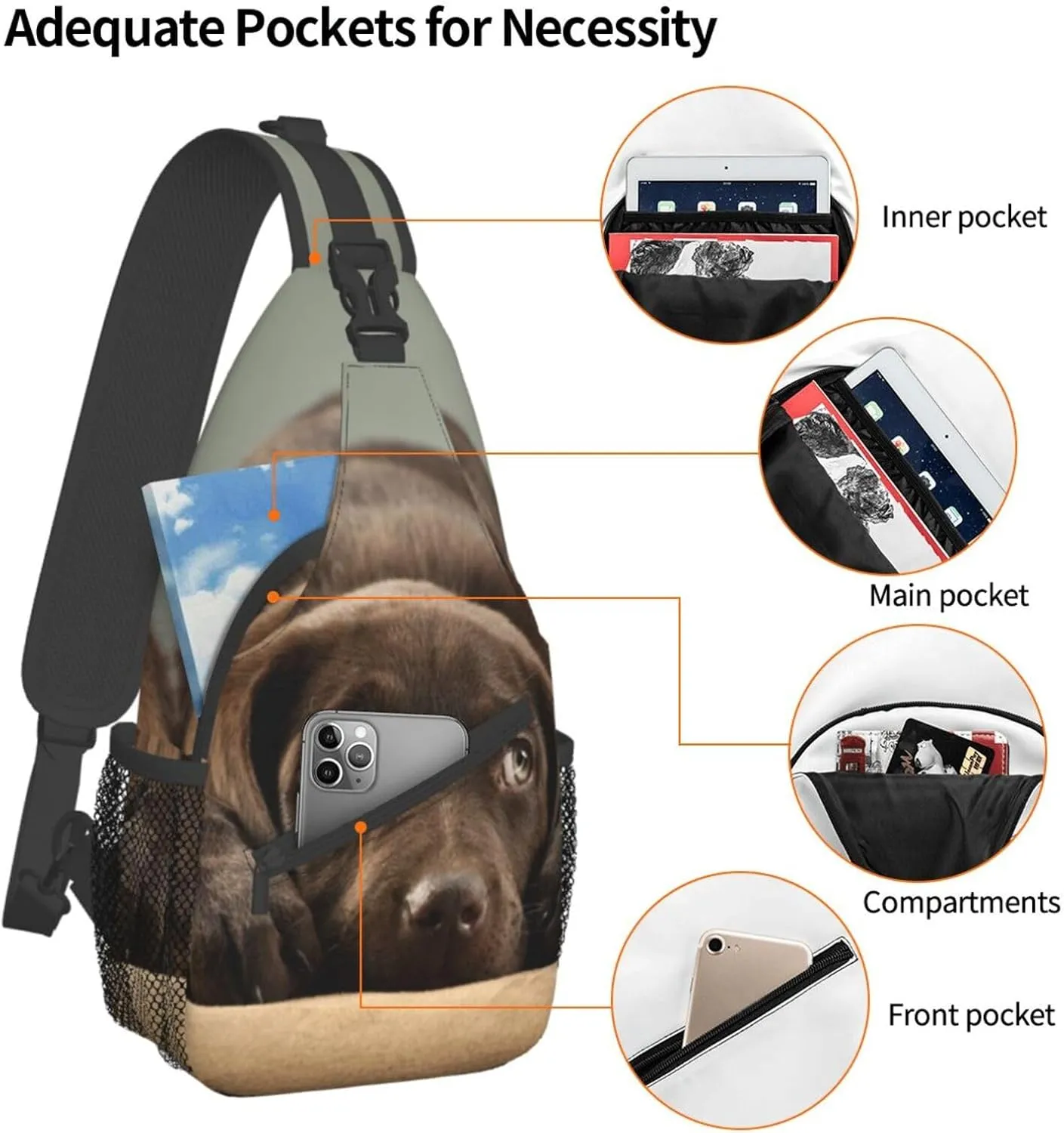 Cute Dog Pet Small Sling Bag for Women Mens Crossbody Backpack Cycling Hiking Daypack Shoulder Chest Bag with Adjustable Strap