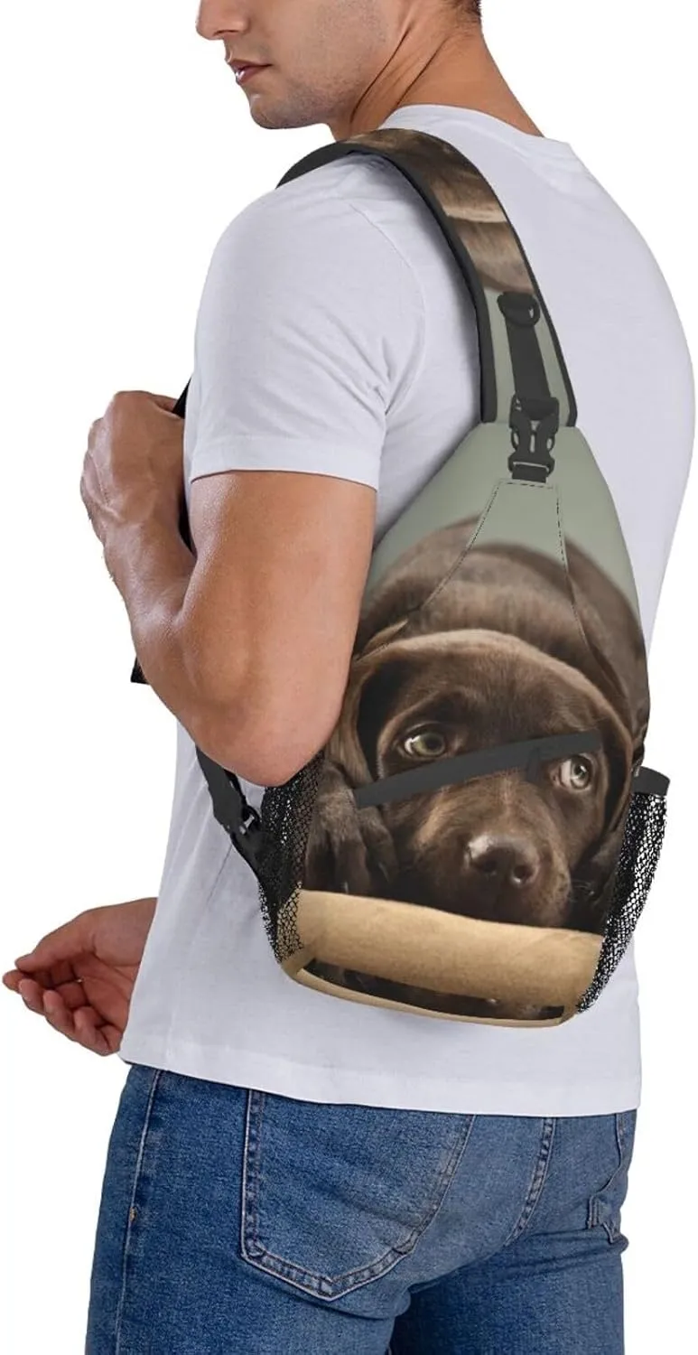 Cute Dog Pet Small Sling Bag for Women Mens Crossbody Backpack Cycling Hiking Daypack Shoulder Chest Bag with Adjustable Strap