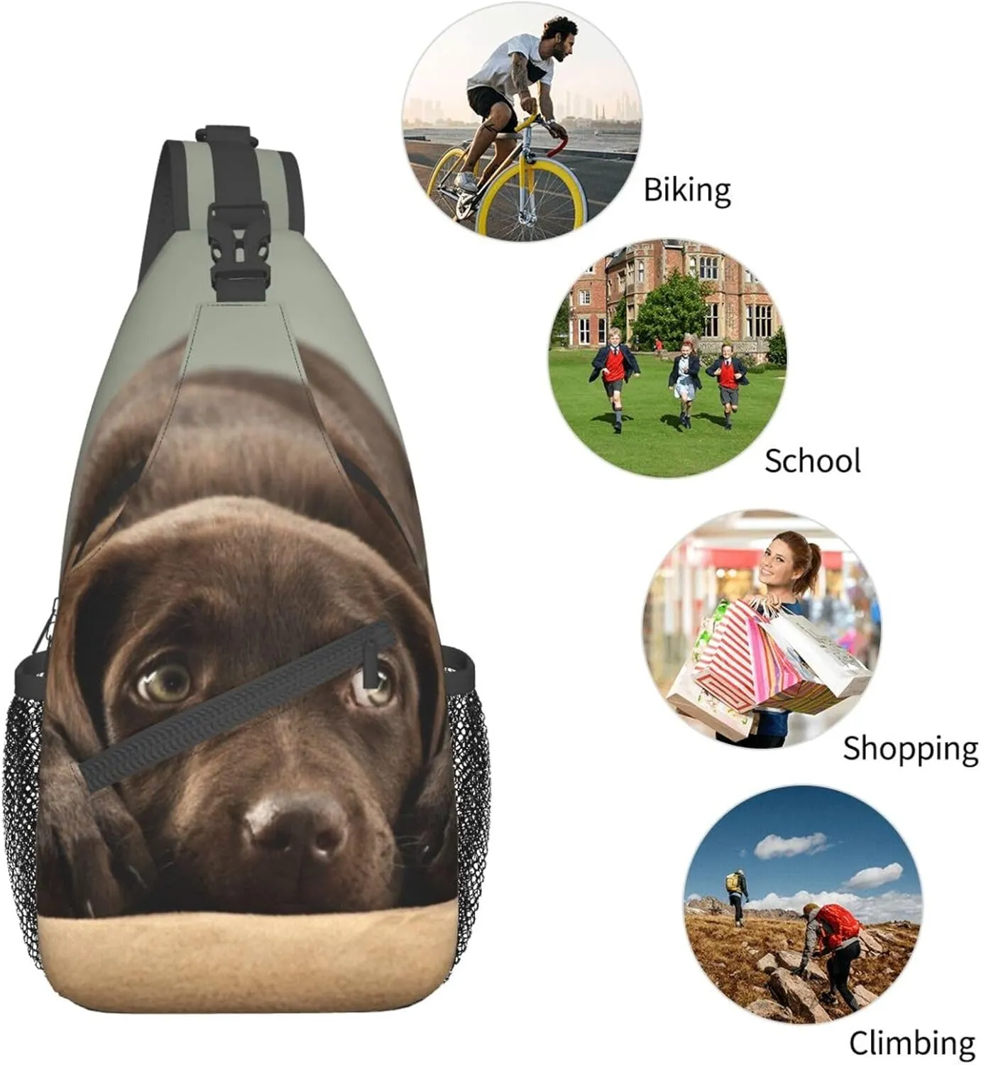 Cute Dog Pet Small Sling Bag for Women Mens Crossbody Backpack Cycling Hiking Daypack Shoulder Chest Bag with Adjustable Strap