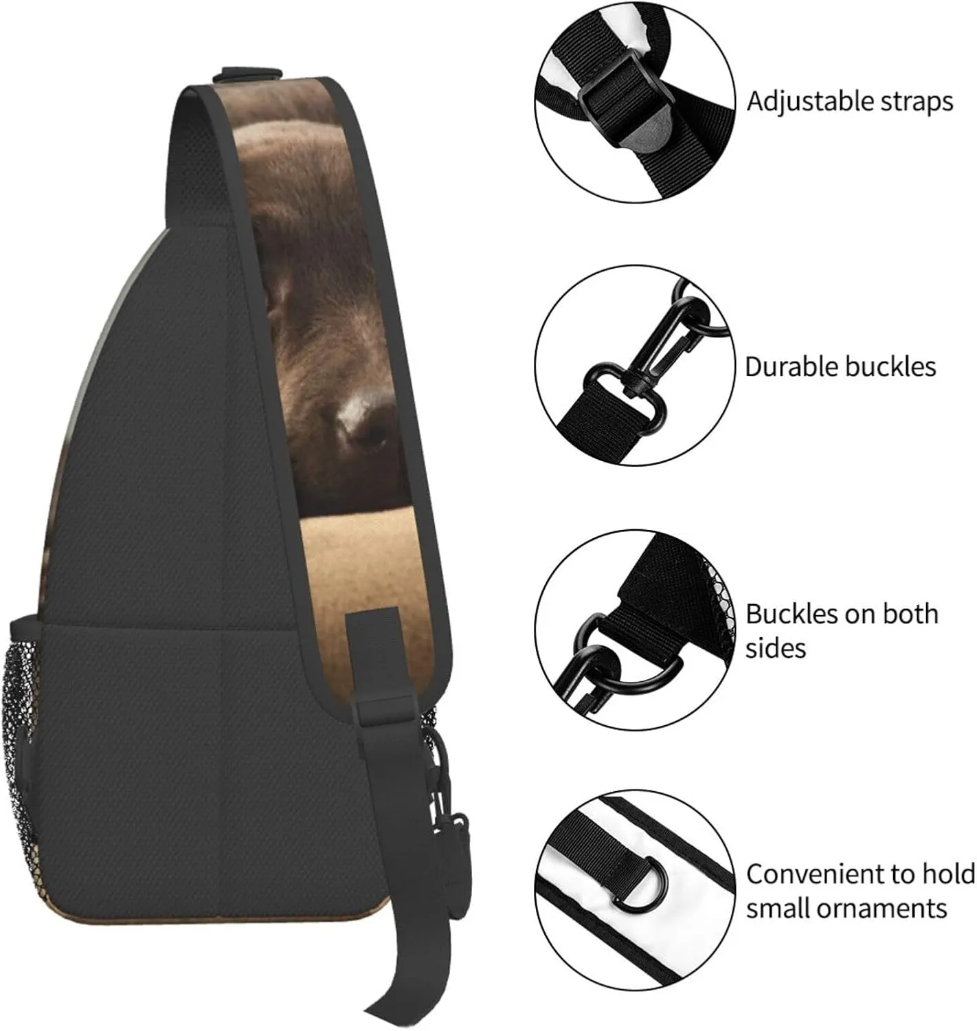 Cute Dog Pet Small Sling Bag for Women Mens Crossbody Backpack Cycling Hiking Daypack Shoulder Chest Bag with Adjustable Strap