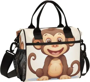 Cute Monkey Insulated Lunch Bag Reusable Lunch Box for Men Women Leakproof Cooler Tote Bag with Adjustable Shoulder Strap Zipper Cooler for Camping Travel Work Office Picnic