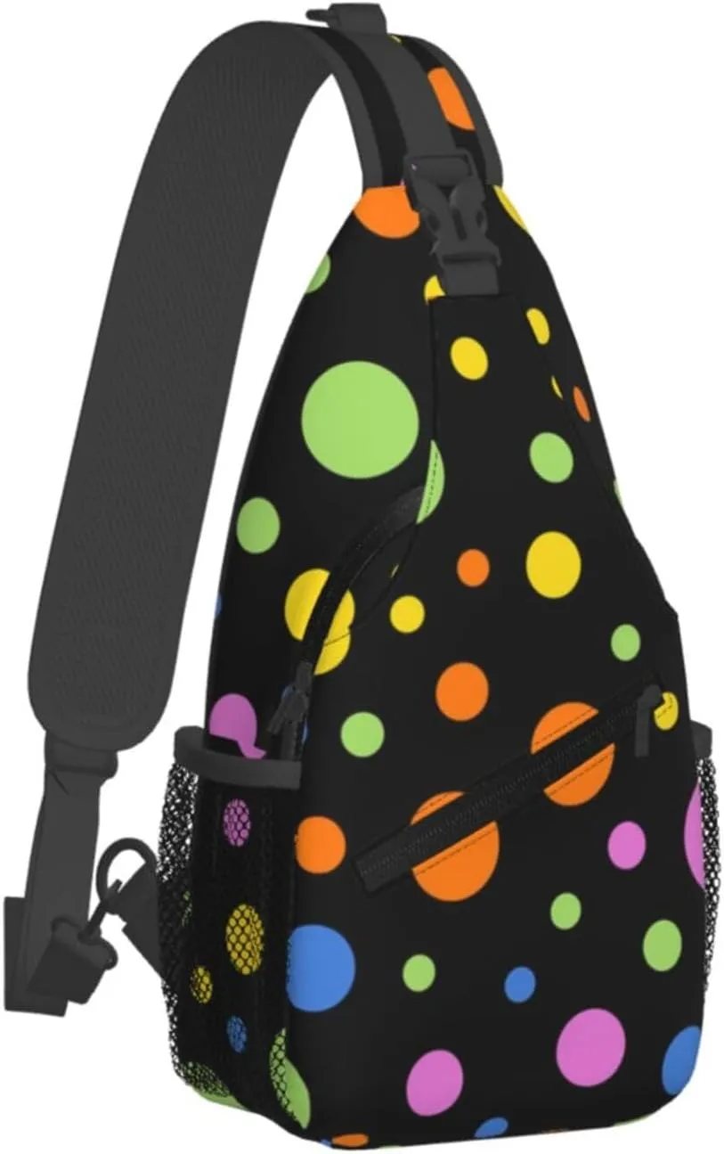 Cute Polka Dots Crossbody Sling Backpack Sling Bag Travel Hiking White Black Dots Chest Bag Daypack for Women Men