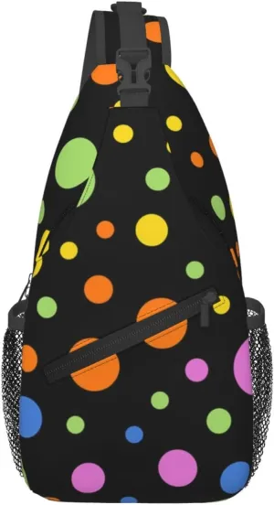 Cute Polka Dots Crossbody Sling Backpack Sling Bag Travel Hiking White Black Dots Chest Bag Daypack for Women Men