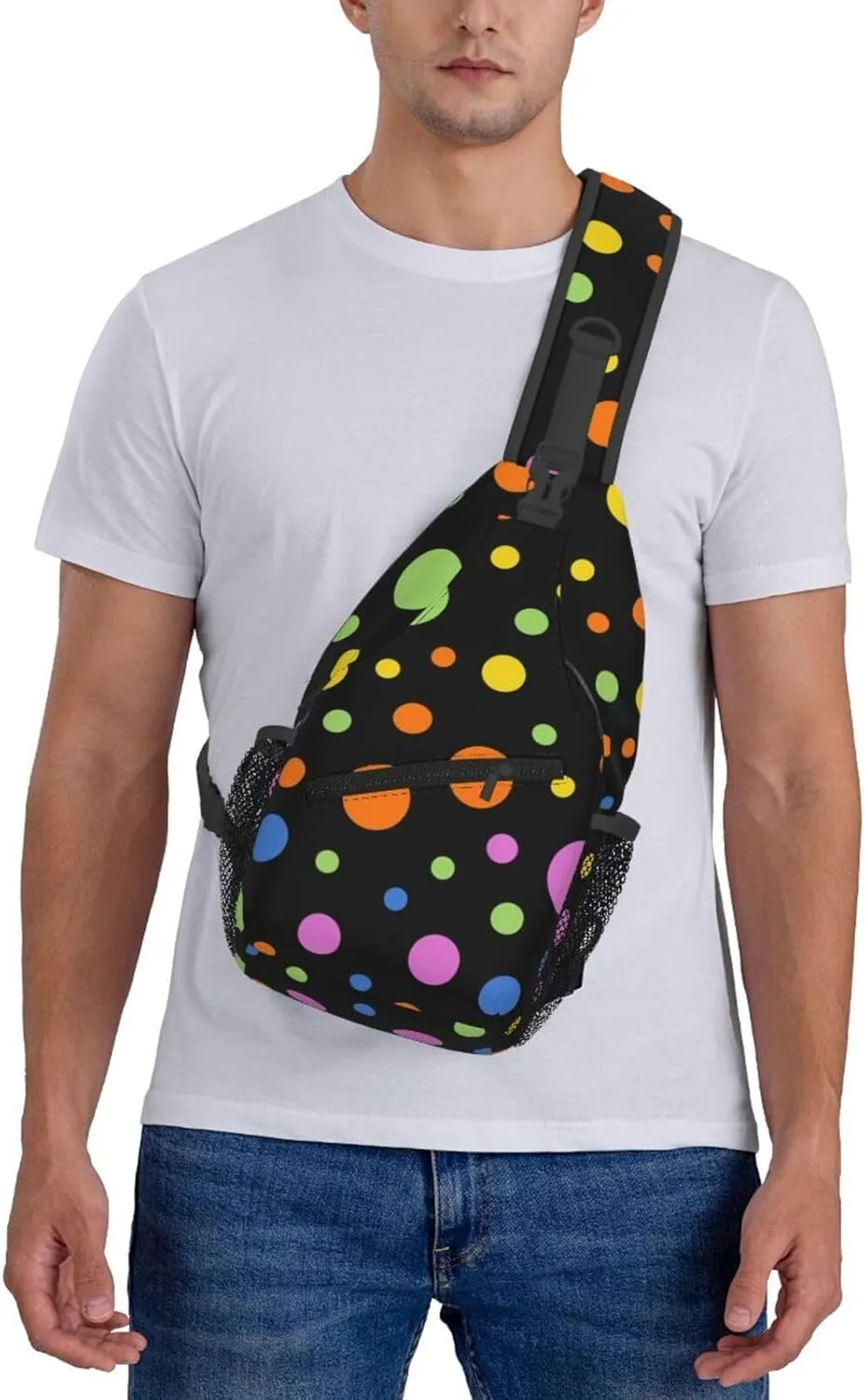 Cute Polka Dots Crossbody Sling Backpack Sling Bag Travel Hiking White Black Dots Chest Bag Daypack for Women Men