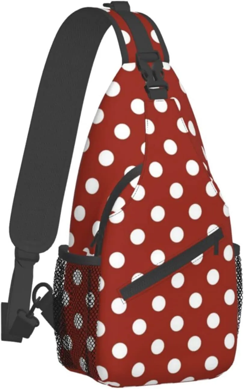 Cute Red White Polka Dot Sling Backpack Chest Bag Crossbody Shoulder Bag Travel Hiking Daypack For Men Women