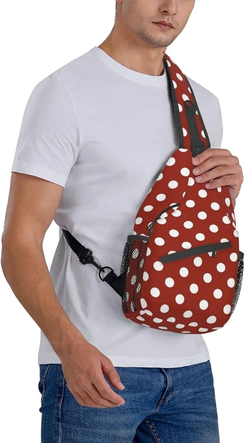 Cute Red White Polka Dot Sling Backpack Chest Bag Crossbody Shoulder Bag Travel Hiking Daypack For Men Women