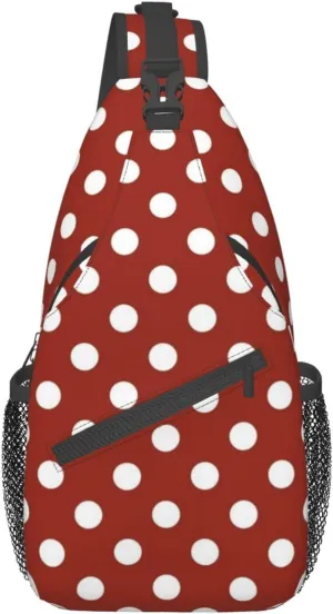 Cute Red White Polka Dot Sling Backpack Chest Bag Crossbody Shoulder Bag Travel Hiking Daypack For Men Women
