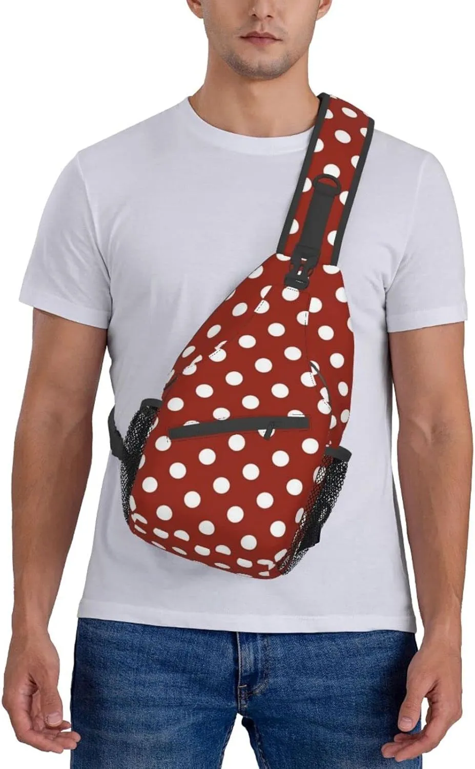 Cute Red White Polka Dot Sling Backpack Chest Bag Crossbody Shoulder Bag Travel Hiking Daypack For Men Women