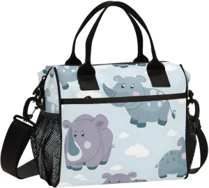 Cute Rhinoceros Forest Animal Lunch Bag Women Cooler Bags Lunch Tote Bags for Men Reusable Insulated Lunch Box Crossbody with Shoulder Strap Leakproof Work Picnic S