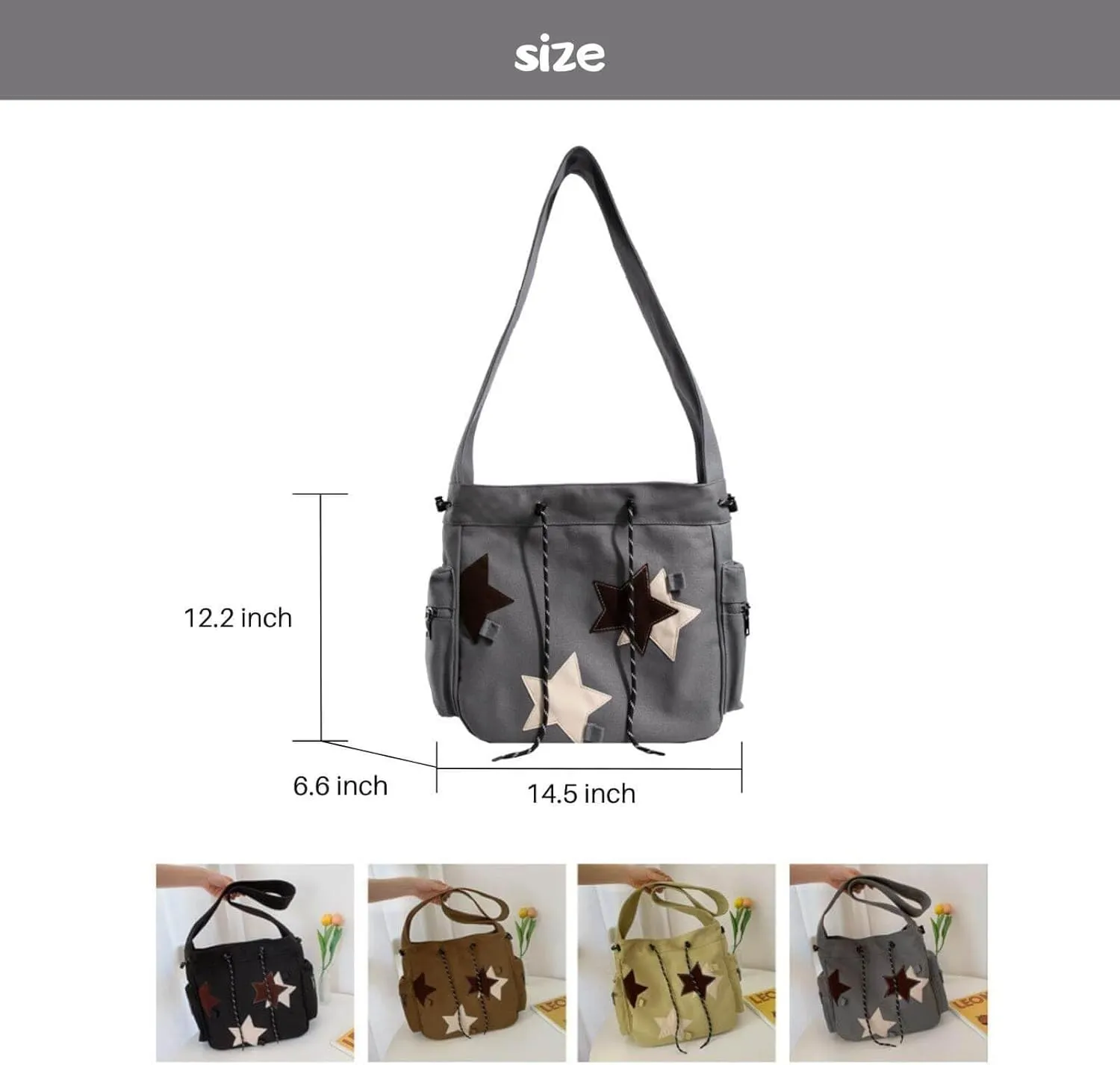 Cute Star Messenger Bag, Y2k Crossbody Bag, Kawaii Purse Canvas Crossbody, Aesthetic Shouder Bag For Women