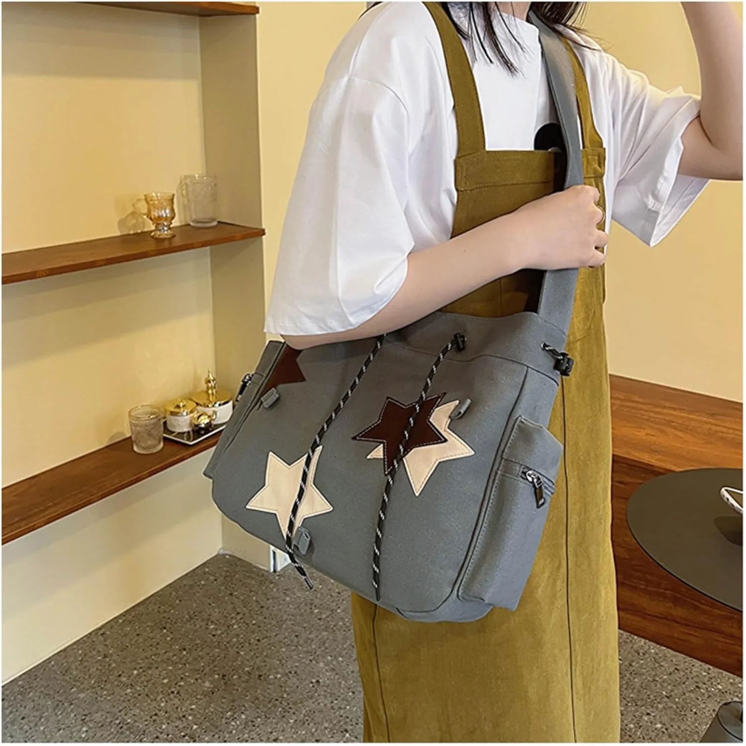 Cute Star Messenger Bag, Y2k Crossbody Bag, Kawaii Purse Canvas Crossbody, Aesthetic Shouder Bag For Women