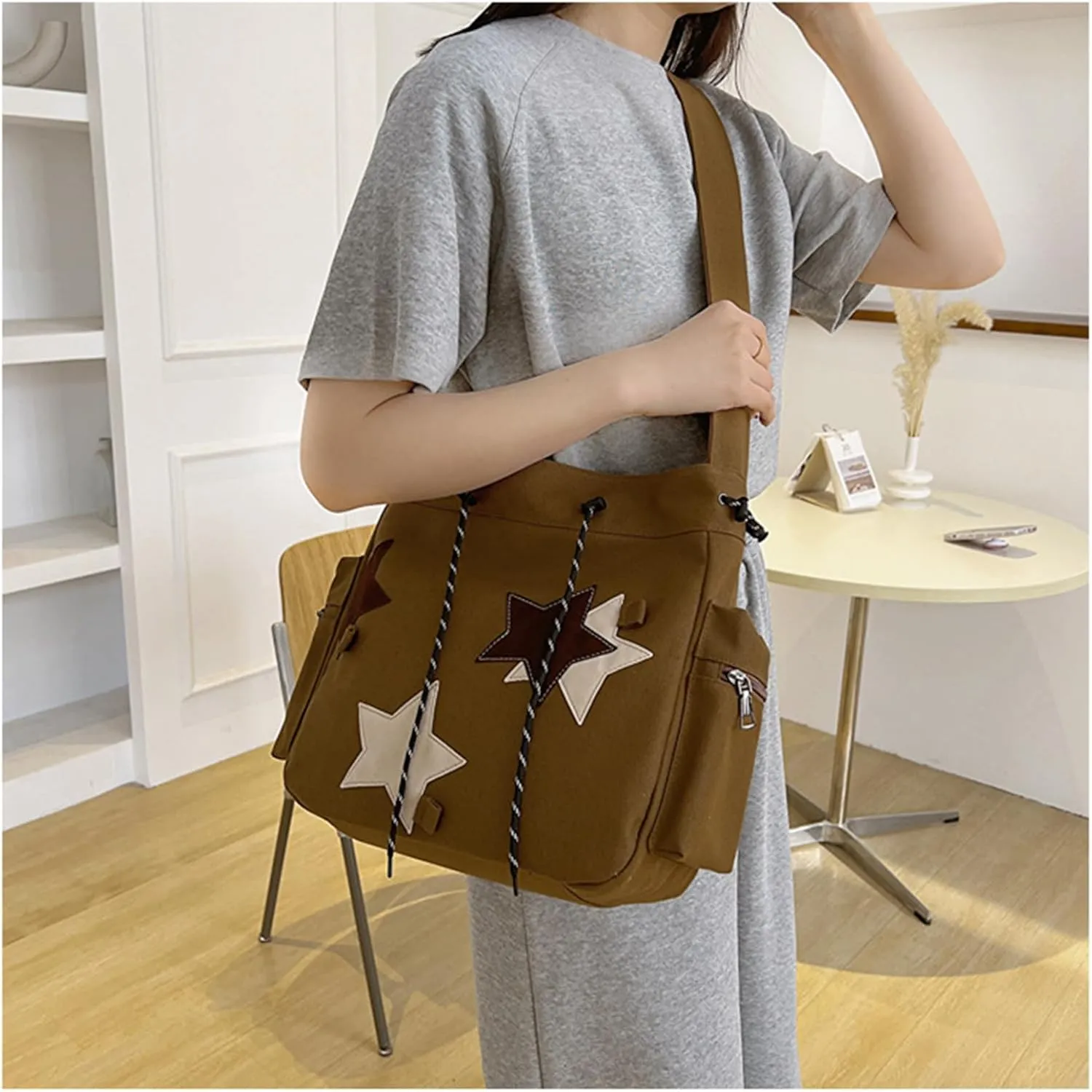 Cute Star Messenger Bag, Y2k Crossbody Bag, Kawaii Purse Canvas Crossbody, Aesthetic Shouder Bag For Women