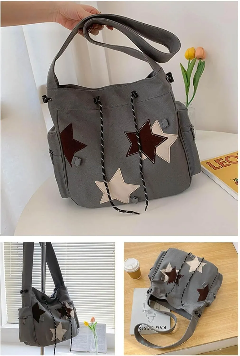 Cute Star Messenger Bag, Y2k Crossbody Bag, Kawaii Purse Canvas Crossbody, Aesthetic Shouder Bag For Women