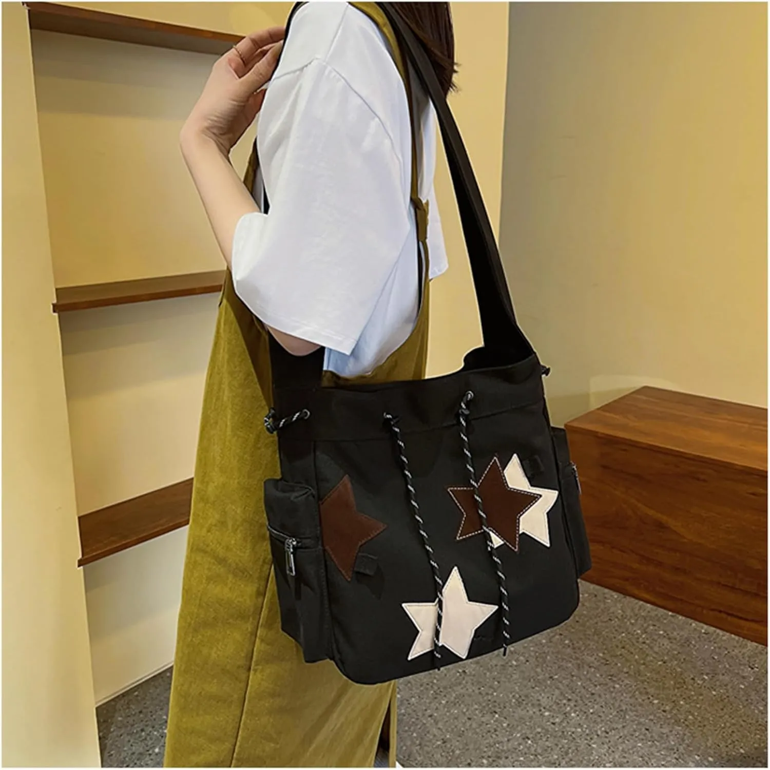 Cute Star Messenger Bag, Y2k Crossbody Bag, Kawaii Purse Canvas Crossbody, Aesthetic Shouder Bag For Women