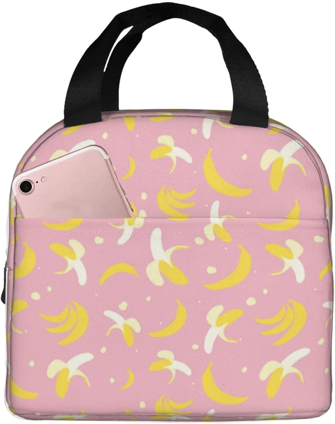 Cute Sweet Banana Pink Lunch Box Bag for Women Men, Insulated Lunch Bag Cooler Bag, Large Capacity Leakproof Reusable Lunch Tote for Work Office Picnic Travel