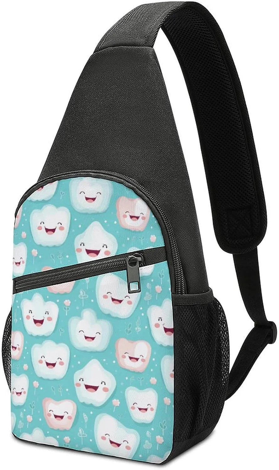 Cute Tooth Patterns Small Sling Bag Crossbody Bags Casual Chest Bag Daypack for Travel Sports Hiking