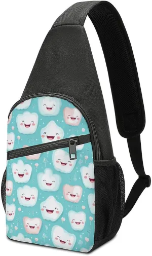 Cute Tooth Patterns Small Sling Bag Crossbody Bags Casual Chest Bag Daypack for Travel Sports Hiking