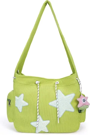 Cute Tote Bag for Women, Aesthetic Canvas Crossbody Bag Y2k Star Hobo Shoulder Purse Kawaii Zipper Messenger Bag