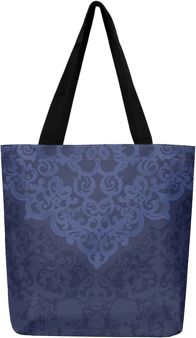 Damask Canvas Tote Bag for Women Gothic Travel Shopping Bag,Victorian Reusable Grocery Shoulder Bag