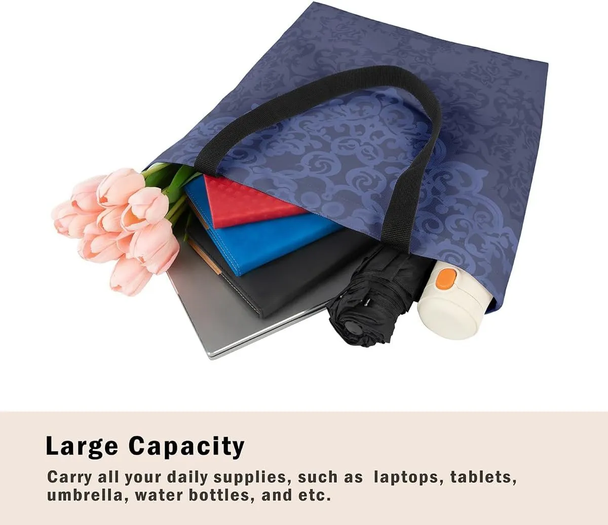 Damask Canvas Tote Bag for Women Gothic Travel Shopping Bag,Victorian Reusable Grocery Shoulder Bag