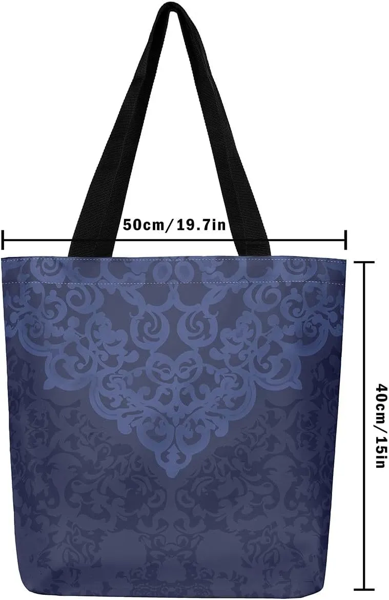 Damask Canvas Tote Bag for Women Gothic Travel Shopping Bag,Victorian Reusable Grocery Shoulder Bag
