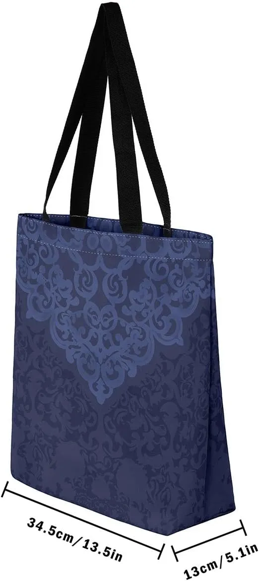 Damask Canvas Tote Bag for Women Gothic Travel Shopping Bag,Victorian Reusable Grocery Shoulder Bag