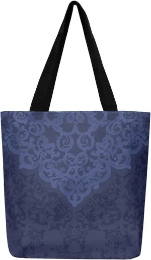 Damask Canvas Tote Bag for Women Gothic Travel Shopping Bag,Victorian Reusable Grocery Shoulder Bag